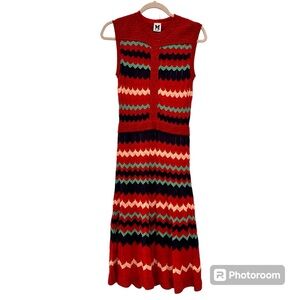 M Missoni Signature Knit Red Shimmer Sleeveless Flare Dress Sz 44